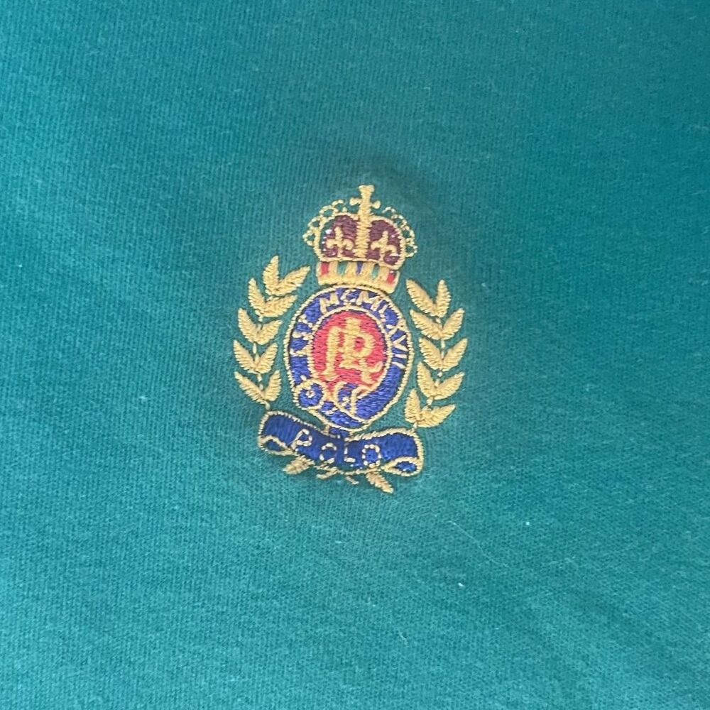 Vintage 1990s Ralph Lauren Green Polo Top M Crest Logo Preppy Old School Classic - Picture 4 of 8